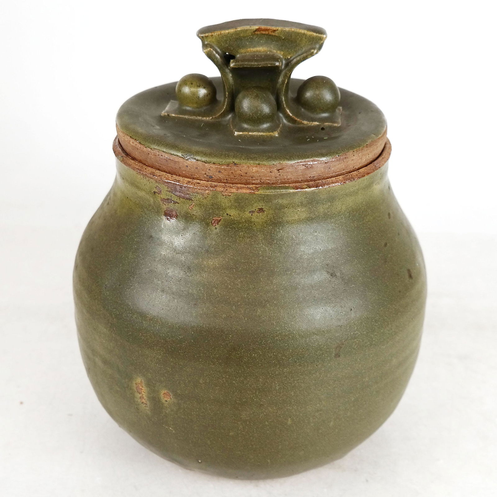Asian-Style Glazed Pottery Covered Jar (1 of 7)
