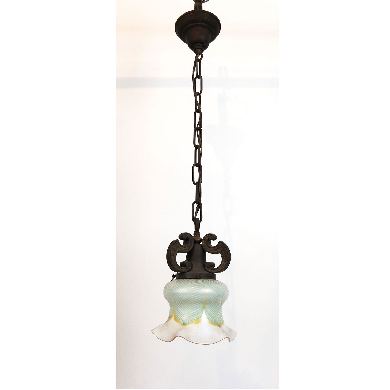 Pendant Light Fixture w/ Quezal Glass Shade (1 of 7)