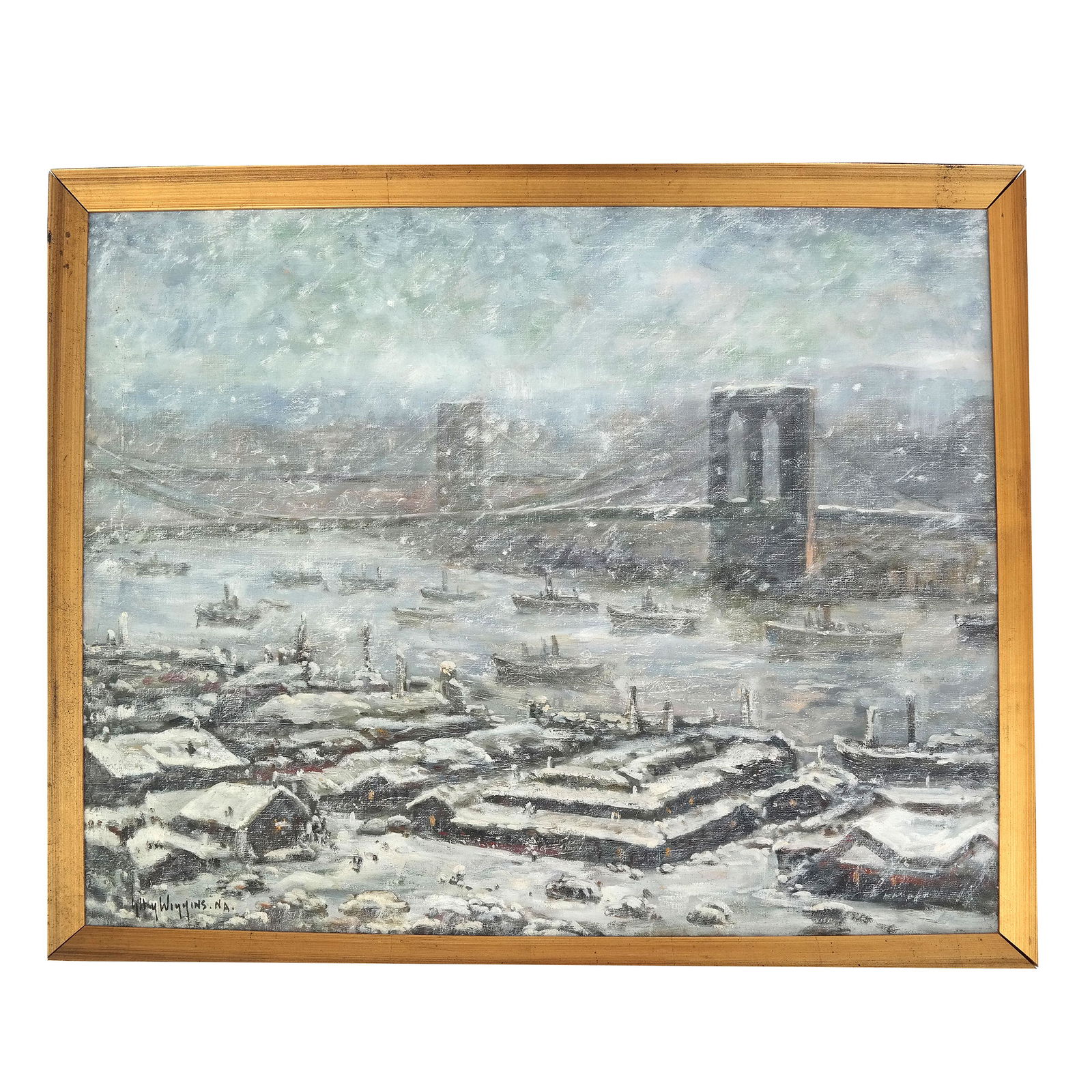 Style of Guy WIGGINS: Brooklyn Bridge - Painting (1 of 6)