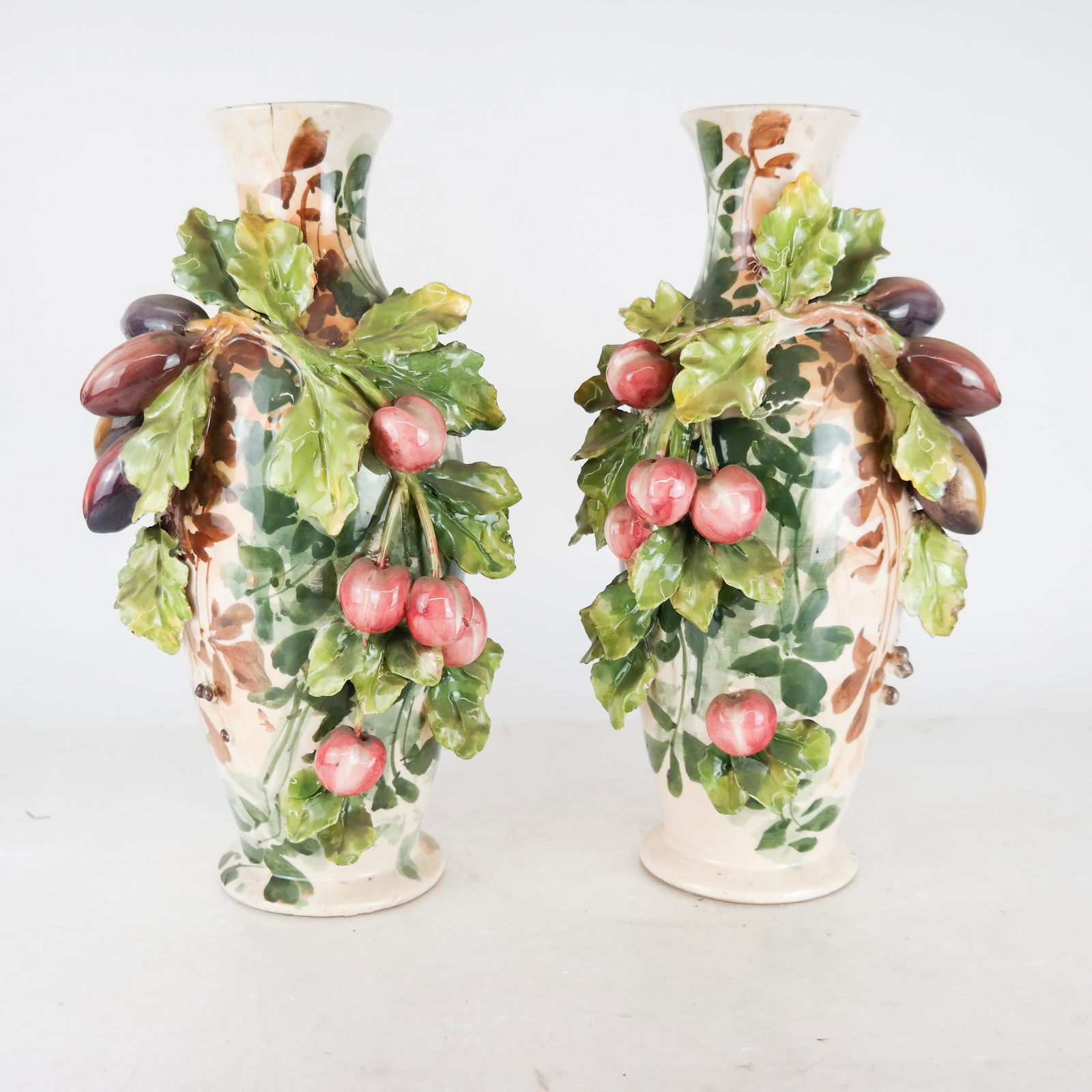 Pair Italian Majolica Vases, Drilled (1 of 13)