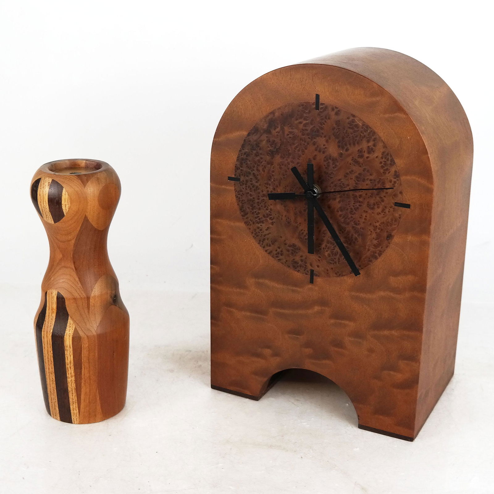 Burl Wood Mantel Clock & Turned Wood Kaleidoscope (1 of 9)