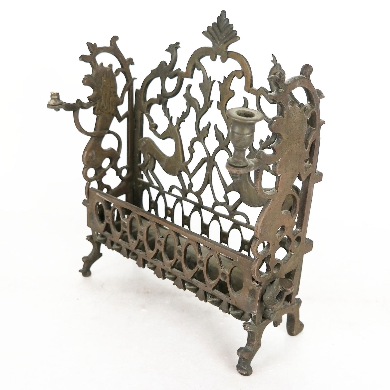 Antique Polish Brass Oil Menorah ( As-is) (1 of 8)