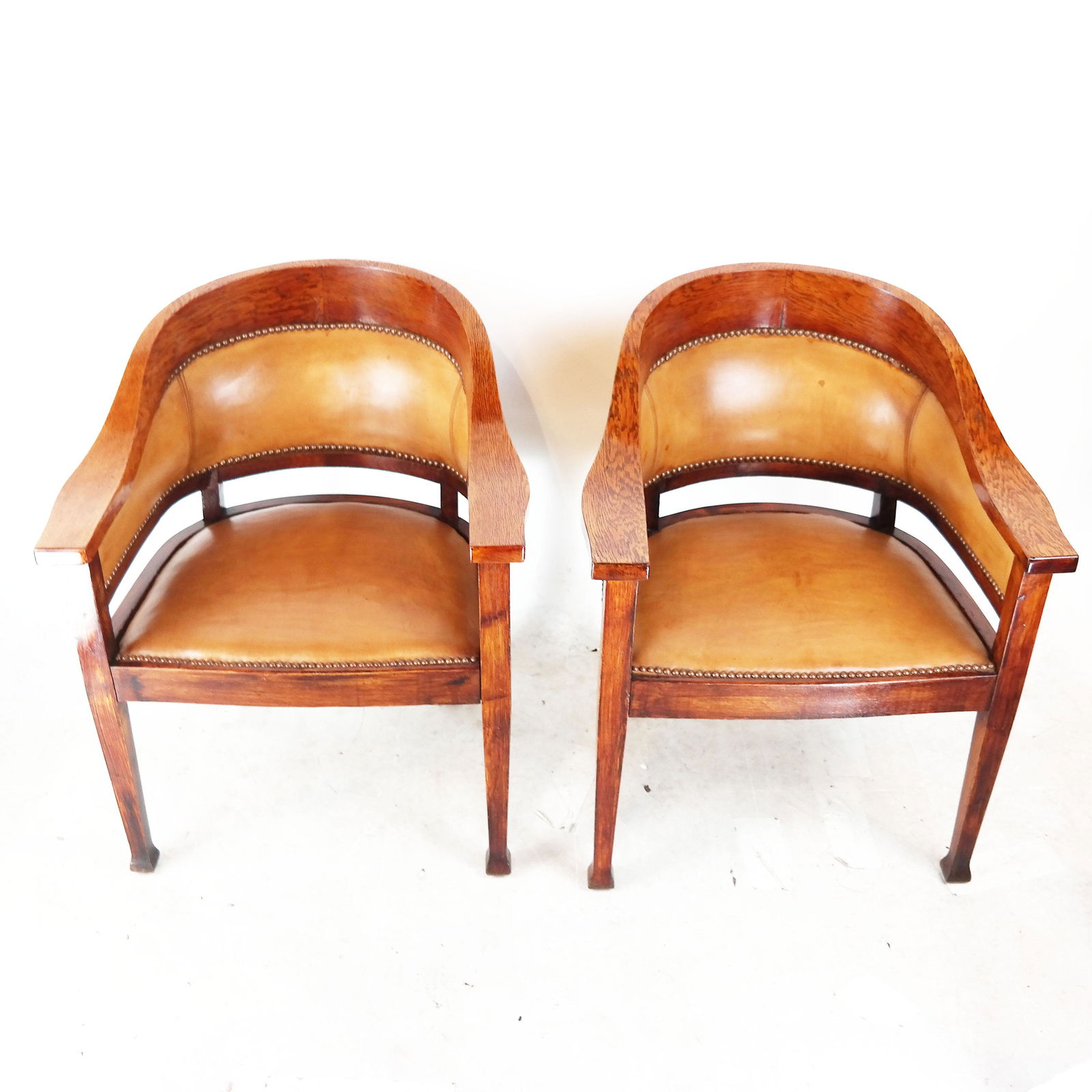 Pair Oak Vienna Style Arm Chairs (1 of 11)