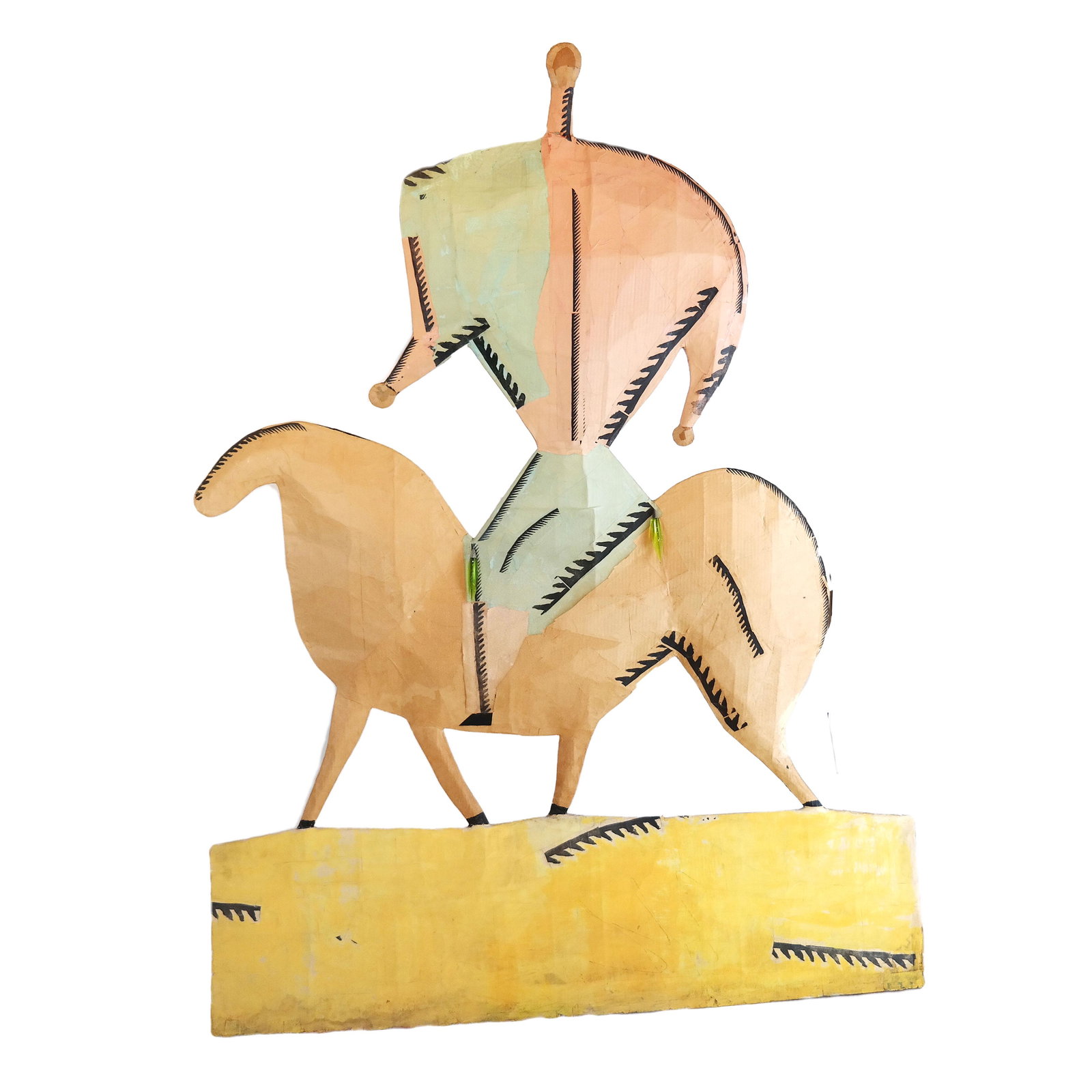 Philippe WEISBECKER: Paper & Board Sculpture: Paper and board sculpture titled "Man on Horse", signed and dated "Weisbecker '87" by Philippe Weisbecker (French, b. 1942). Provenance: Helander Gallery, Florida. [86" H x 66" W x 12" D]. Marks; scuf