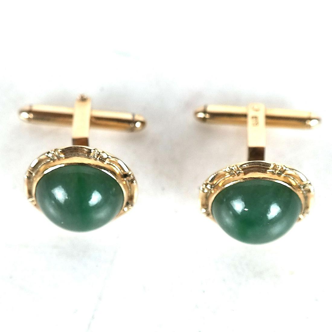 Pair of Jade & 14K Gold Cuff Links (1 of 6)