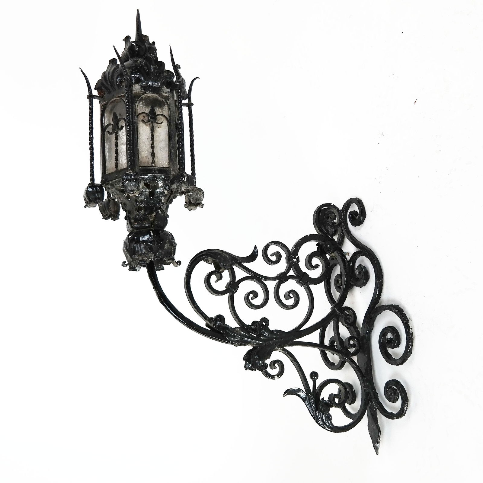 Early 20th C. Black-Painted Iron Wall Lantern (1 of 7)