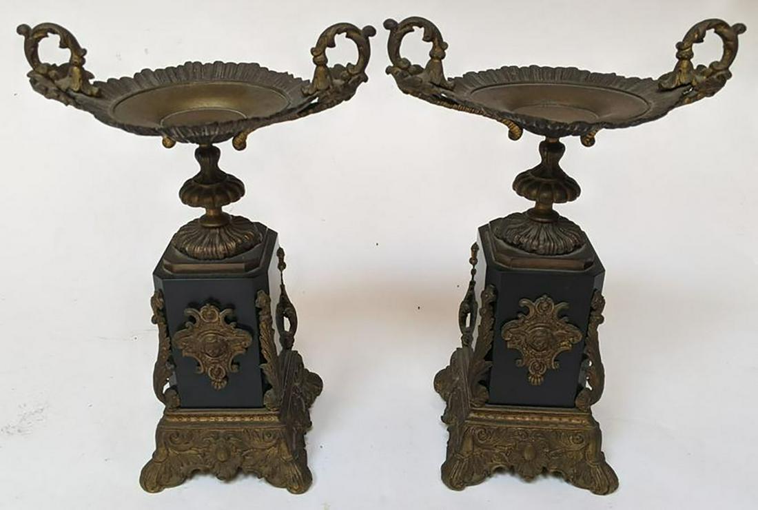 Pair Victorian Black Marble Garniture Tazzas (1 of 8)