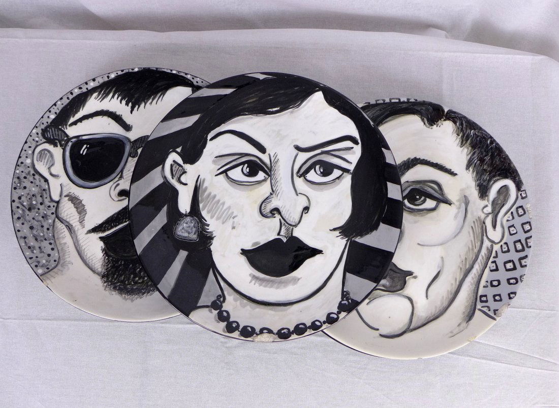 Group Modernist Fornasetti style Portrait Plates (1 of 13)