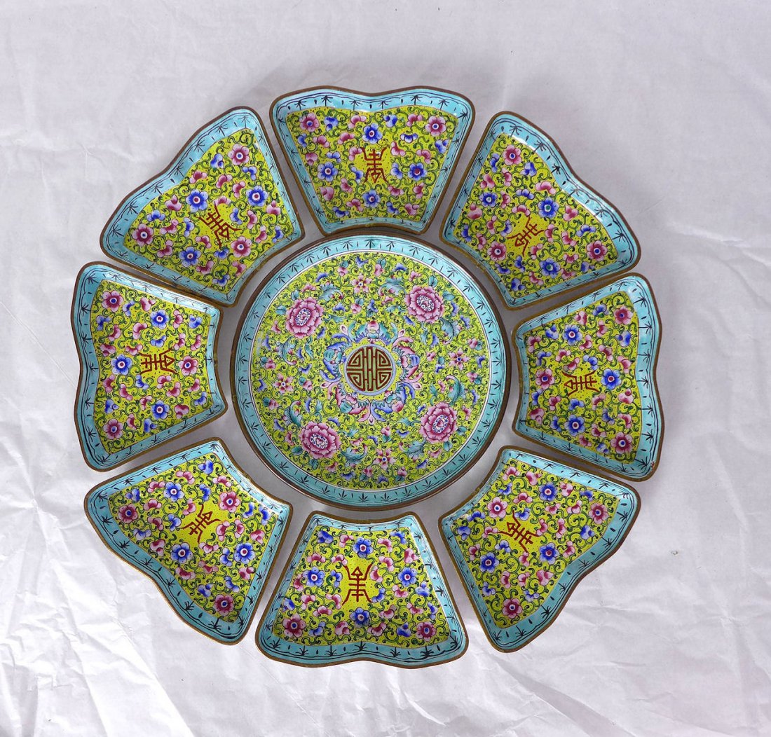 Chinese Canton enamel sweetmeat dish set (1 of 14)