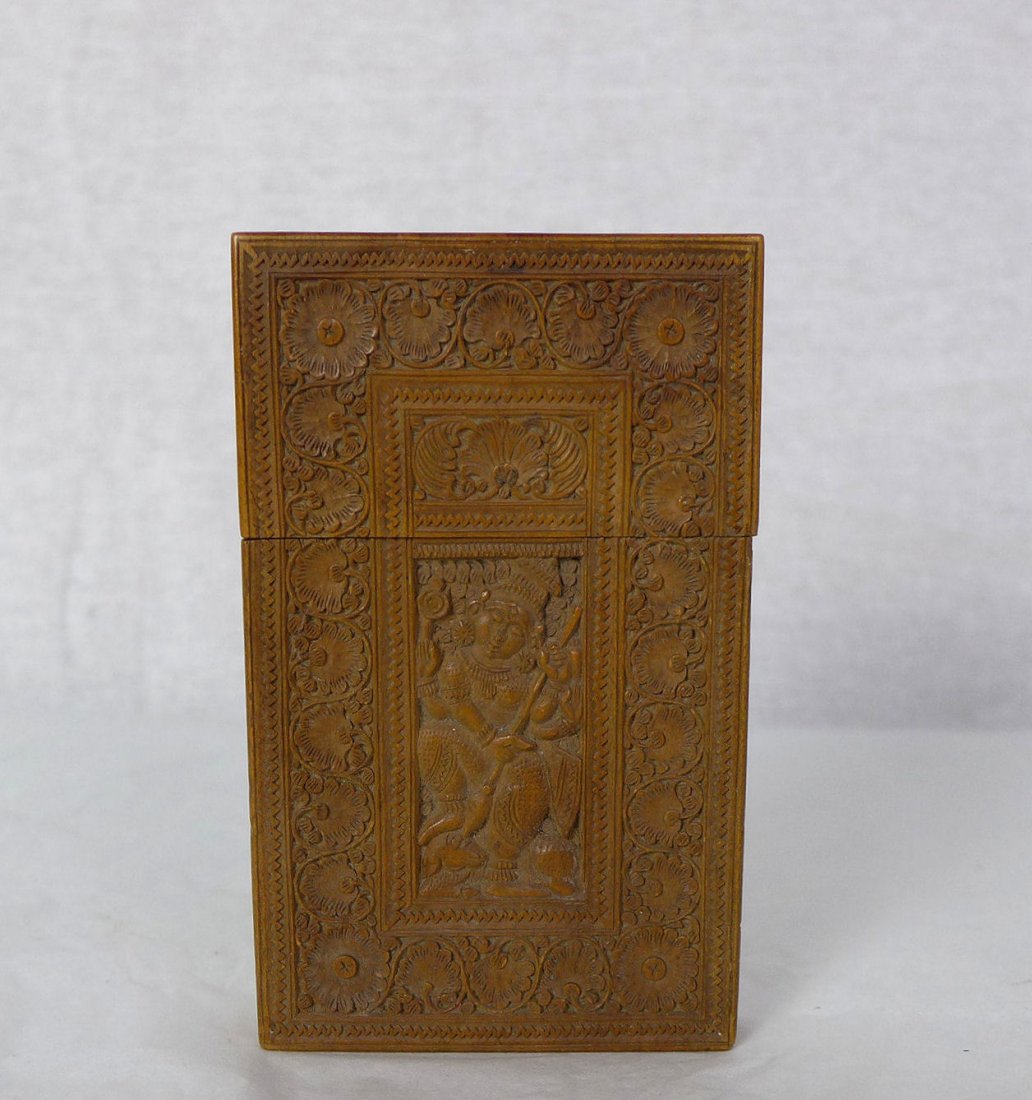 Indian Carved boxwood figural Card Case (1 of 7)