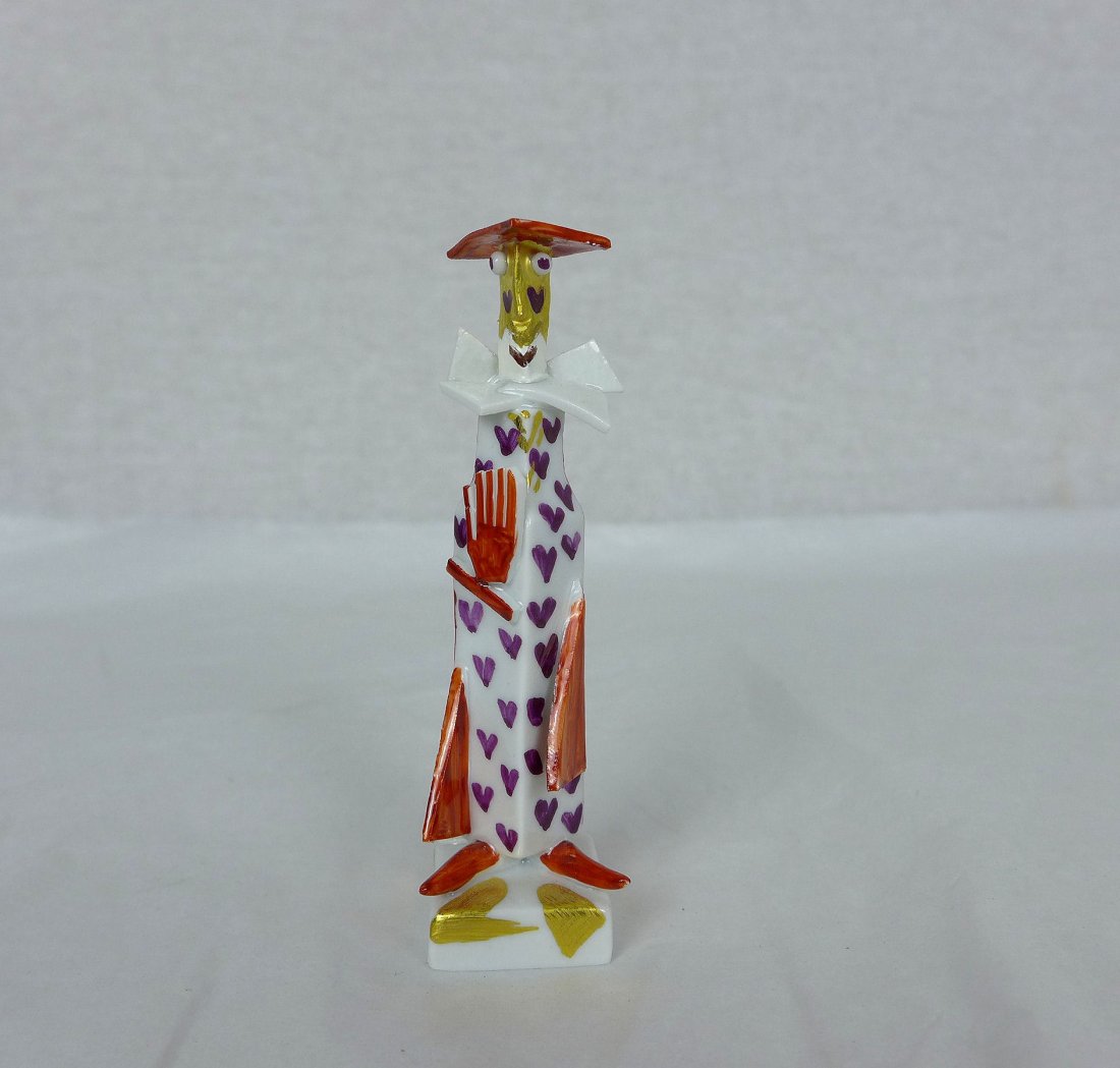 Meissen Abstract Cubist Porcelain Figure Peter Strang: Modern Meissen porcelain Figure. Whimsical Abstract figure in heart decoration by Artist Peter Strang . Measures [3 5/8"]