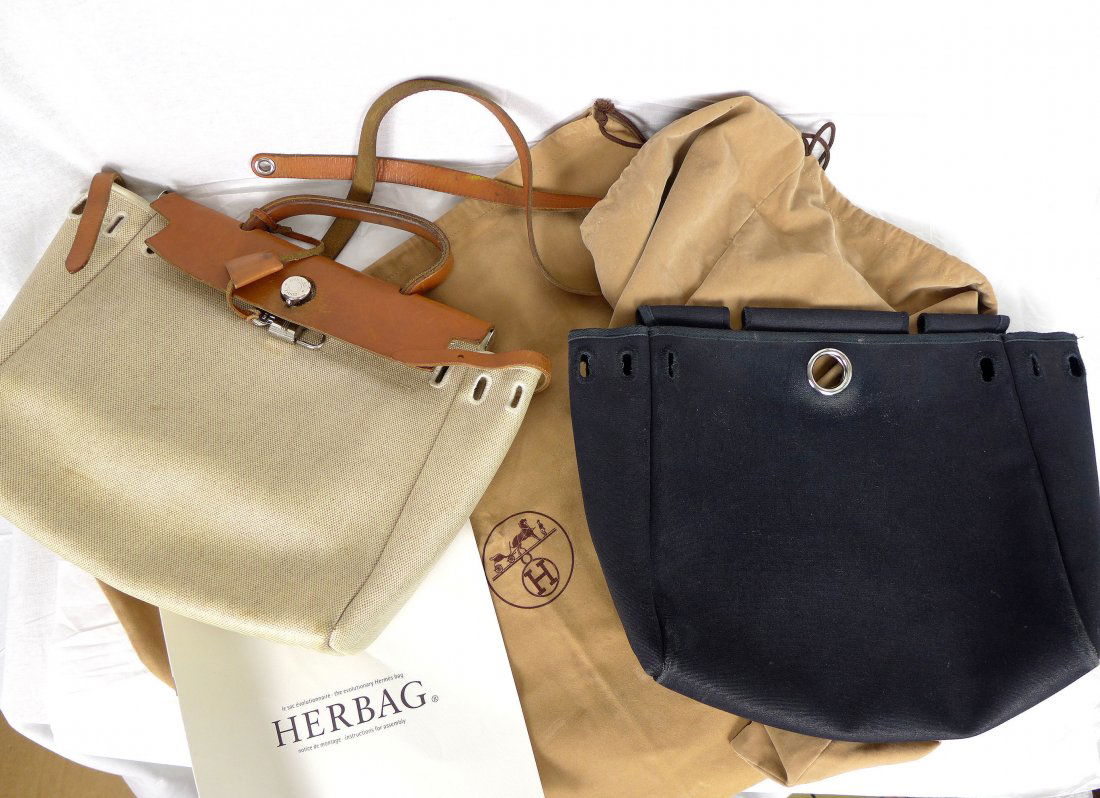 Hermes HerBag Canvas and Black tote (1 of 13)