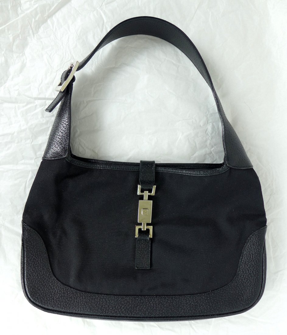 GUCCI Jackie O Black Canvas Leather Tote Shoulder Bag (1 of 6)