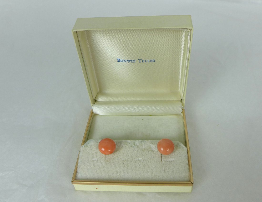Vintage Bonwit Teller 14K gold and Coral Button Earring (1 of 5)