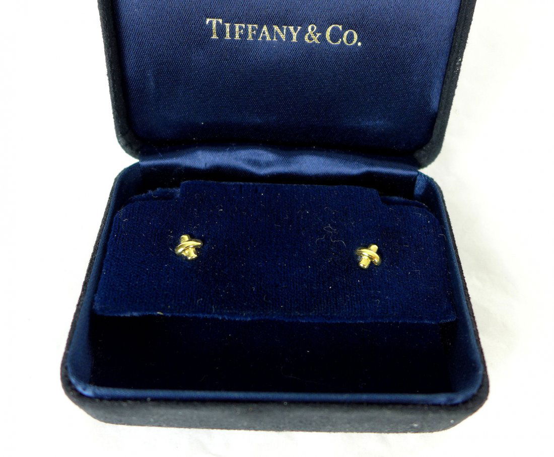 Tiffany & Co Mini 18K Gold Cross Stich Earrings (1 of 6)