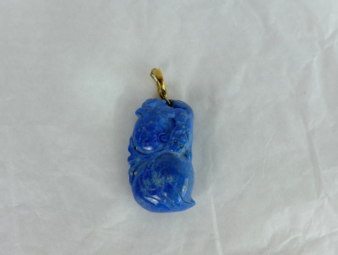 Chinese 14Kt gold and carved Lapis Lazuli Pendant (1 of 4)