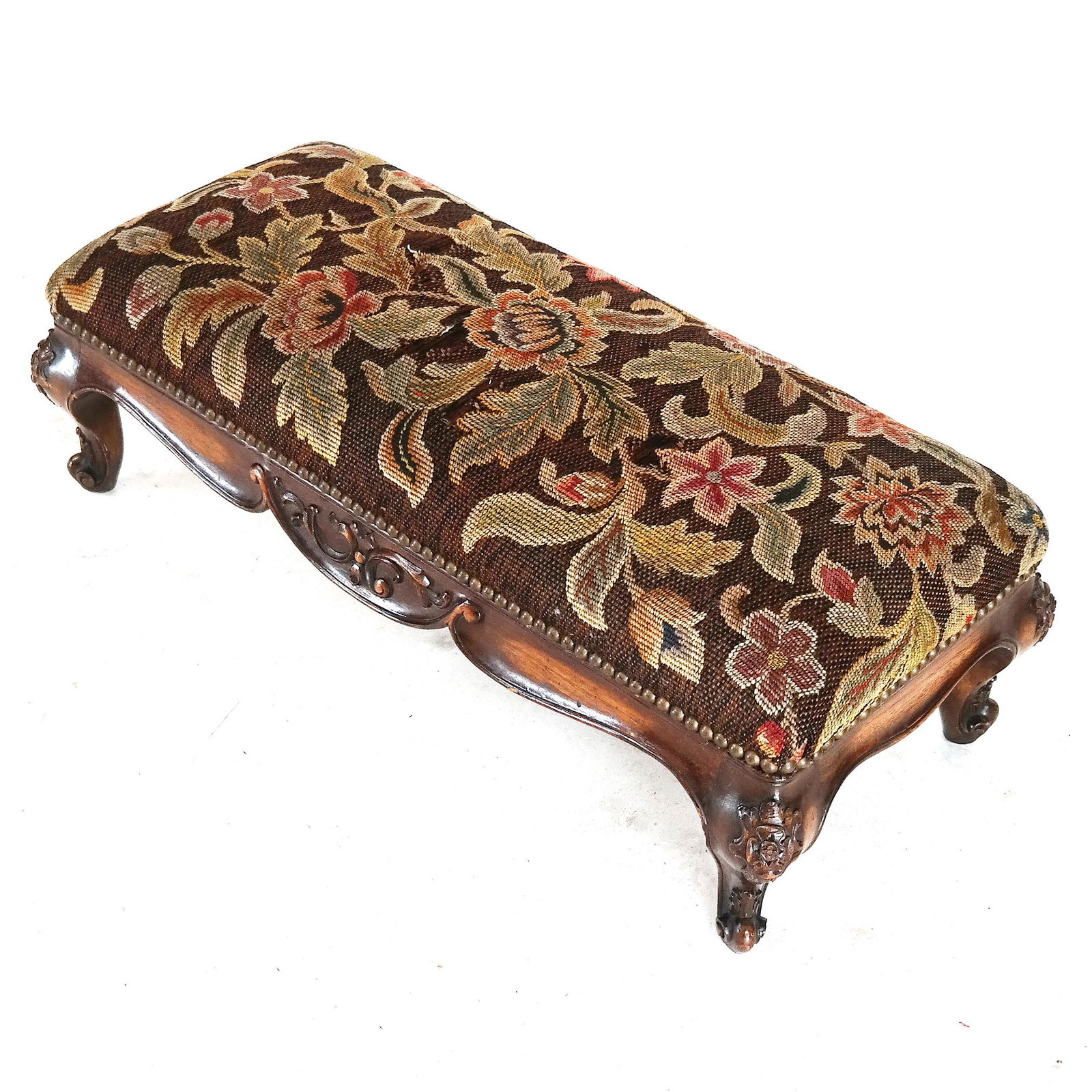 George III-Style Needlepoint Foot Stool / Bench (1 of 7)
