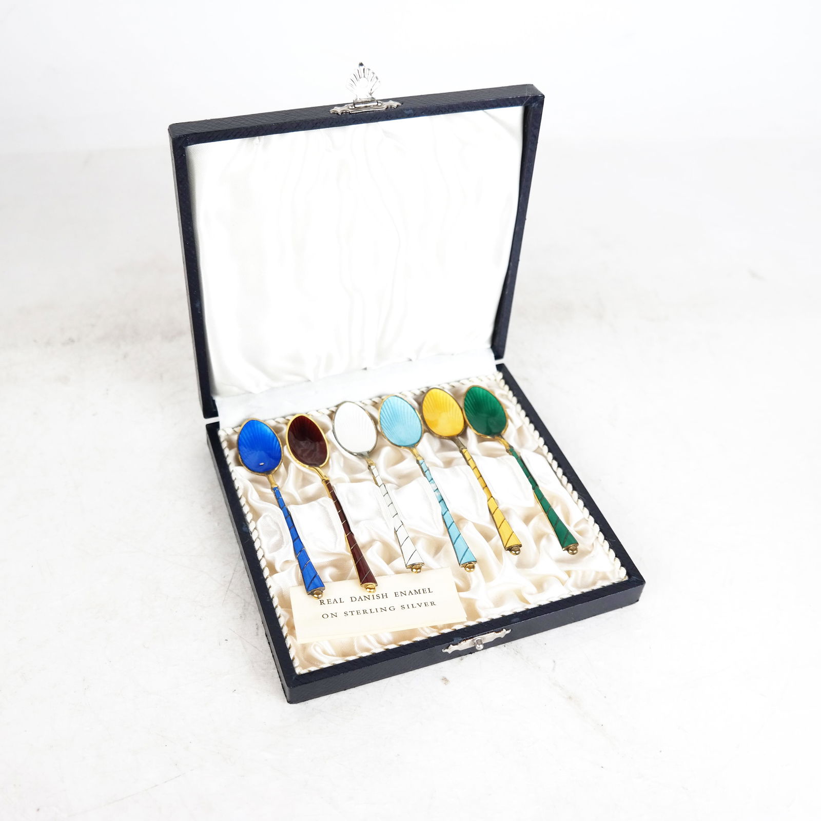 Set of 6 Sterling Silver Danish Enamel Spoons (1 of 5)