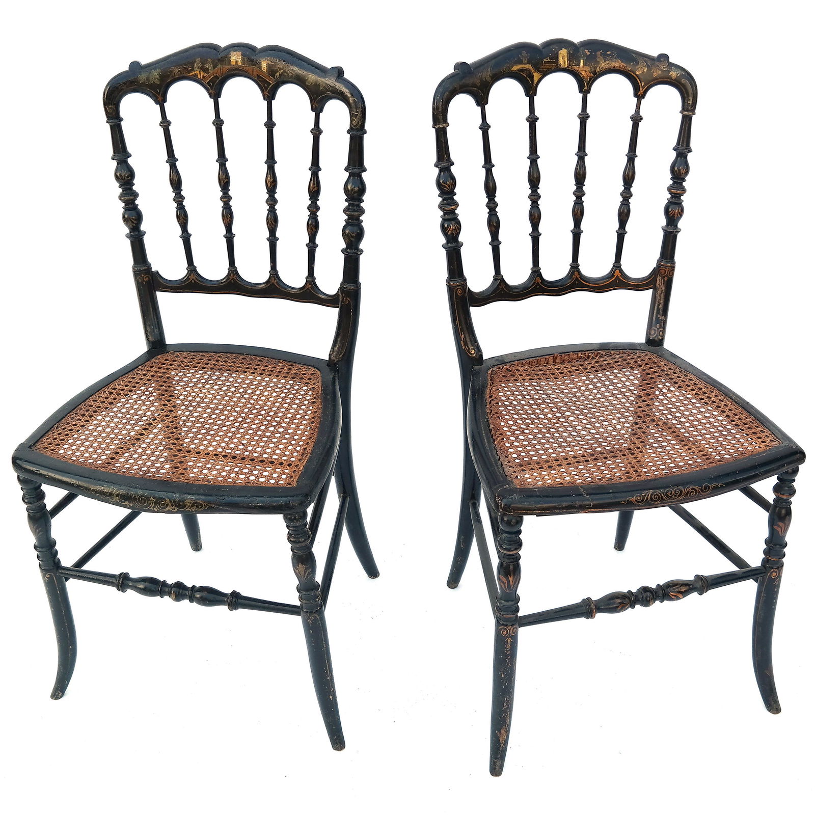 Pair of Chinoiserie Decorated & Cane Side Chairs (1 of 7)