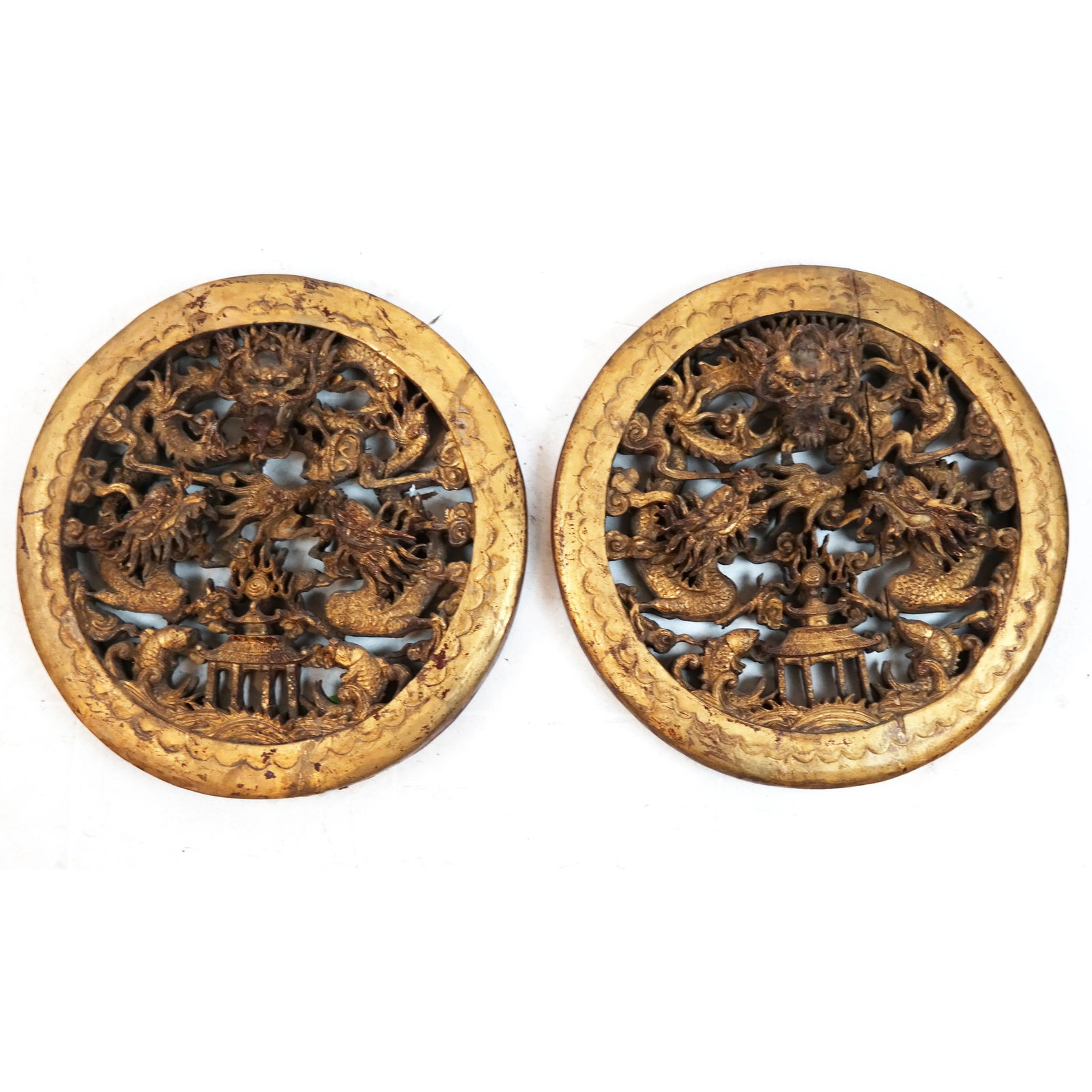 Pair of Chinese Carved Gilt Wood Reliefs (1 of 5)