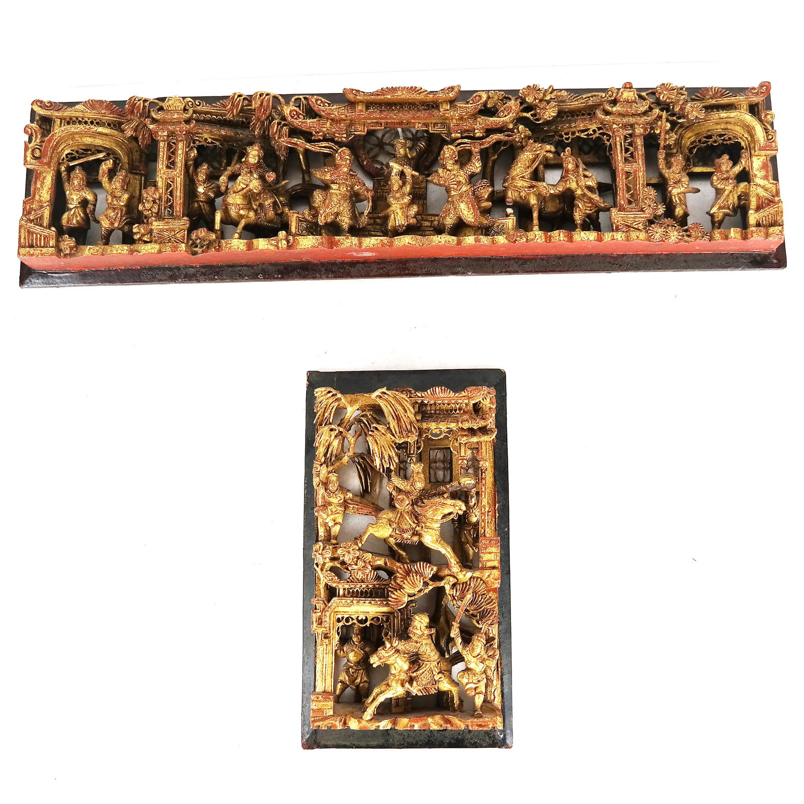 Two Chinese Carved Gilt Wood Figural Panels (1 of 9)
