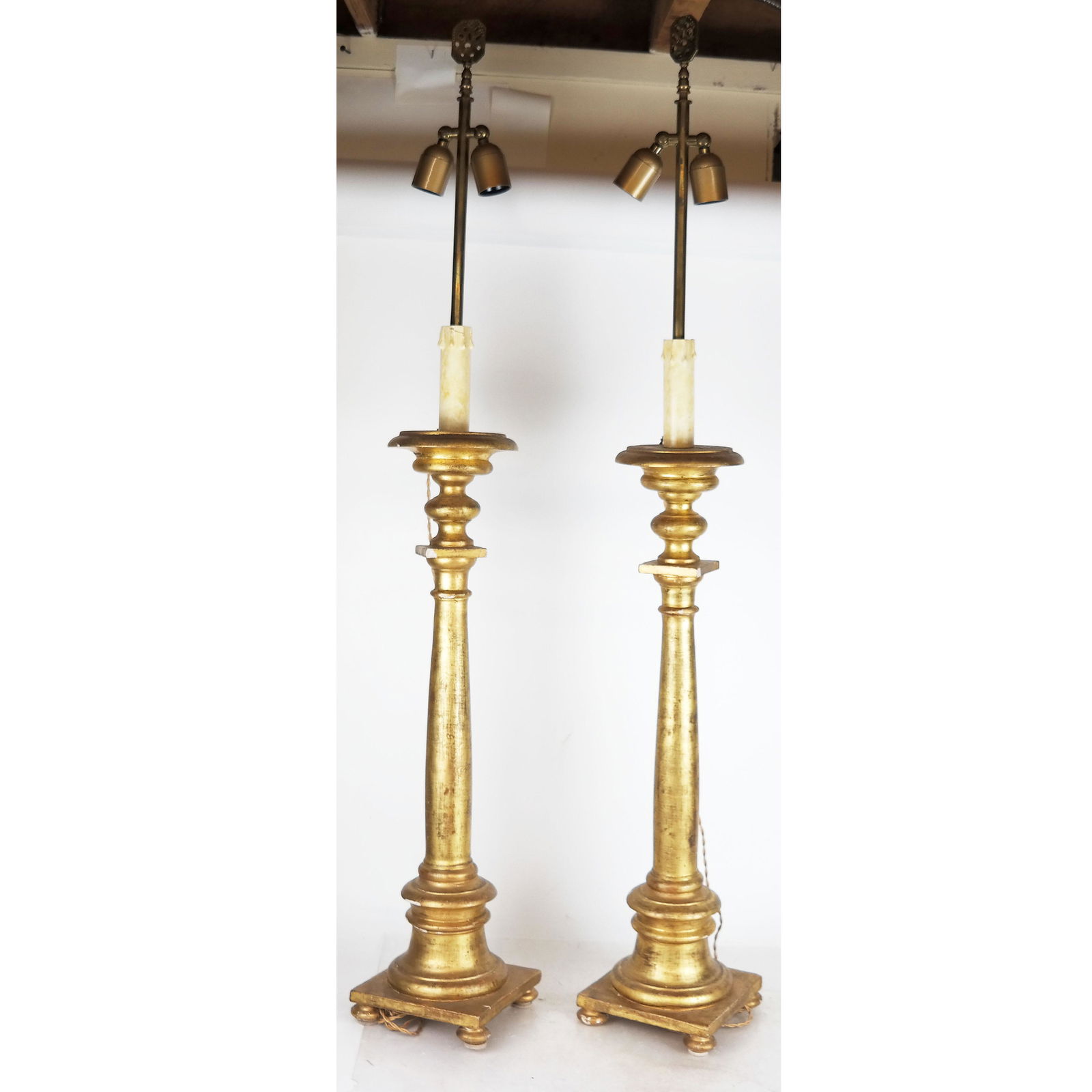 Pair of Gilt Wood Column Lamps (1 of 8)