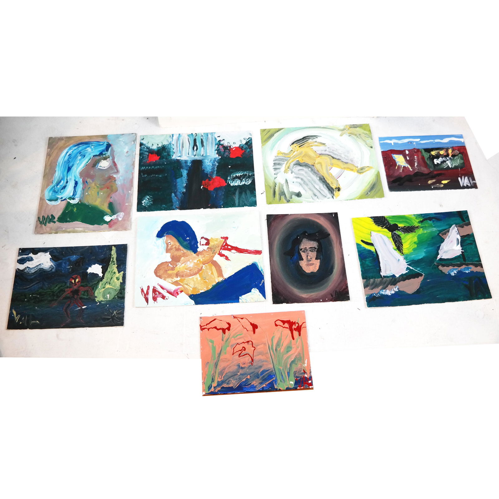 Lot of 10 Unframed Acrylic Abstracts by "VAL" (1 of 12)