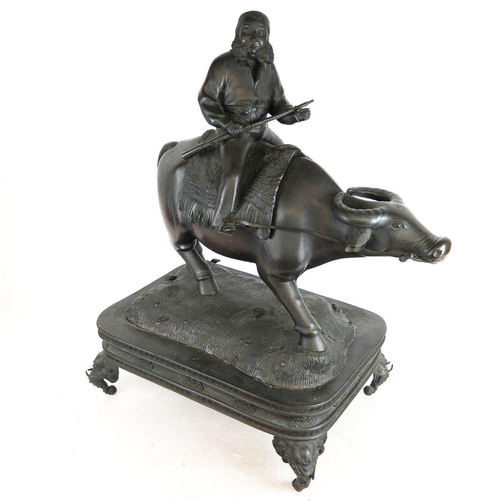 Rare Chinese Bronze Man on Water Buffalo Sculpture (1 of 7)
