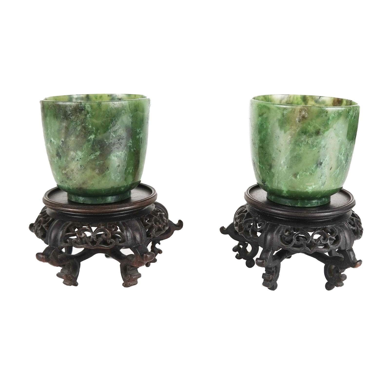Pair of Chinese Spinach Jade Cups (1 of 6)
