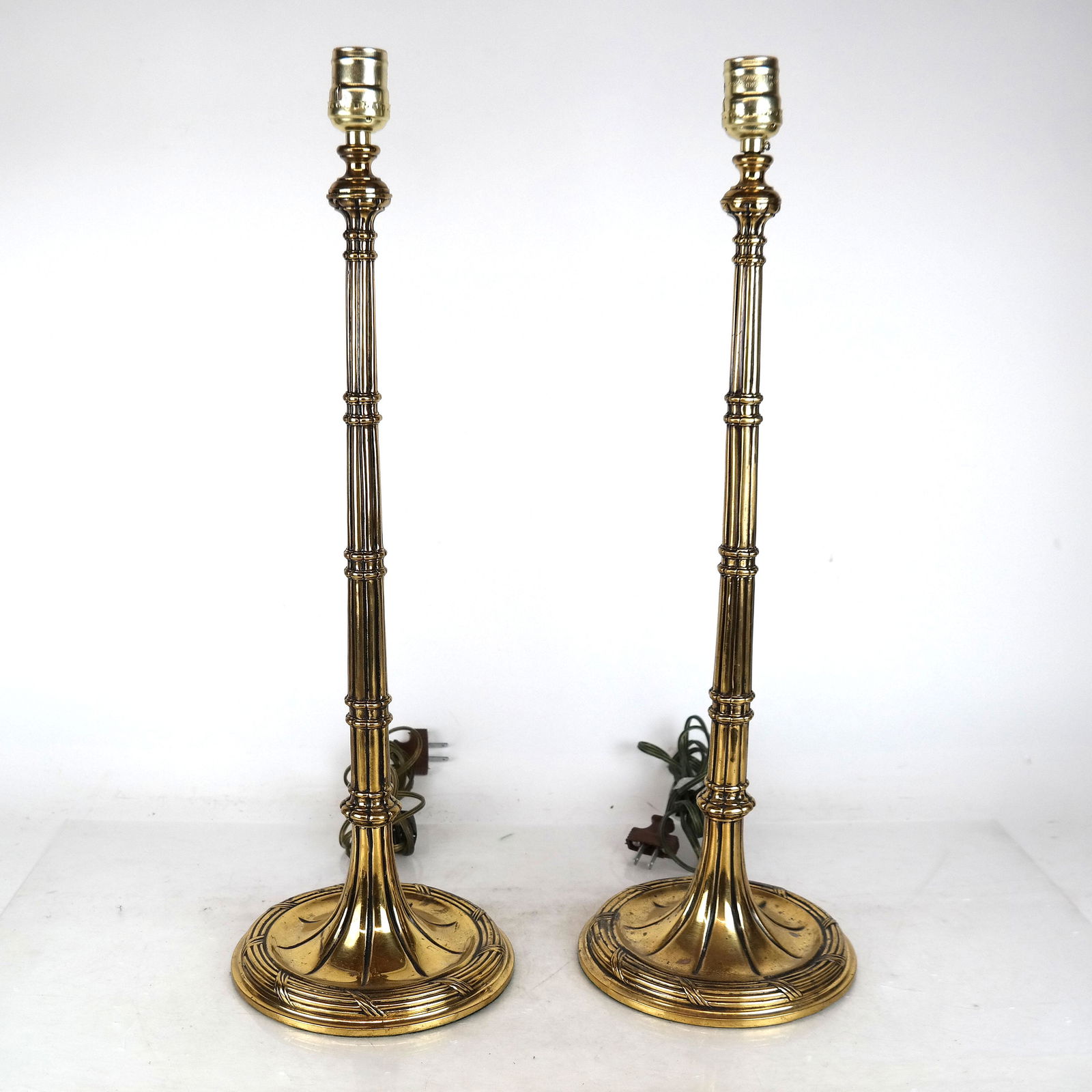 Pair Gilt Bronze Candlestick Lamps (1 of 7)