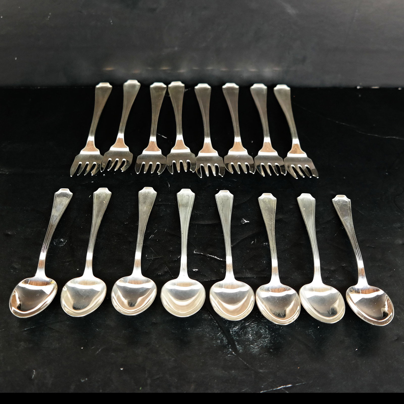 Gorham Sterling Silver Flatware: Gorham flatware includes 8 teaspoons and 8 salad forks, in the same pattern. 16.4 ozt. total weight.