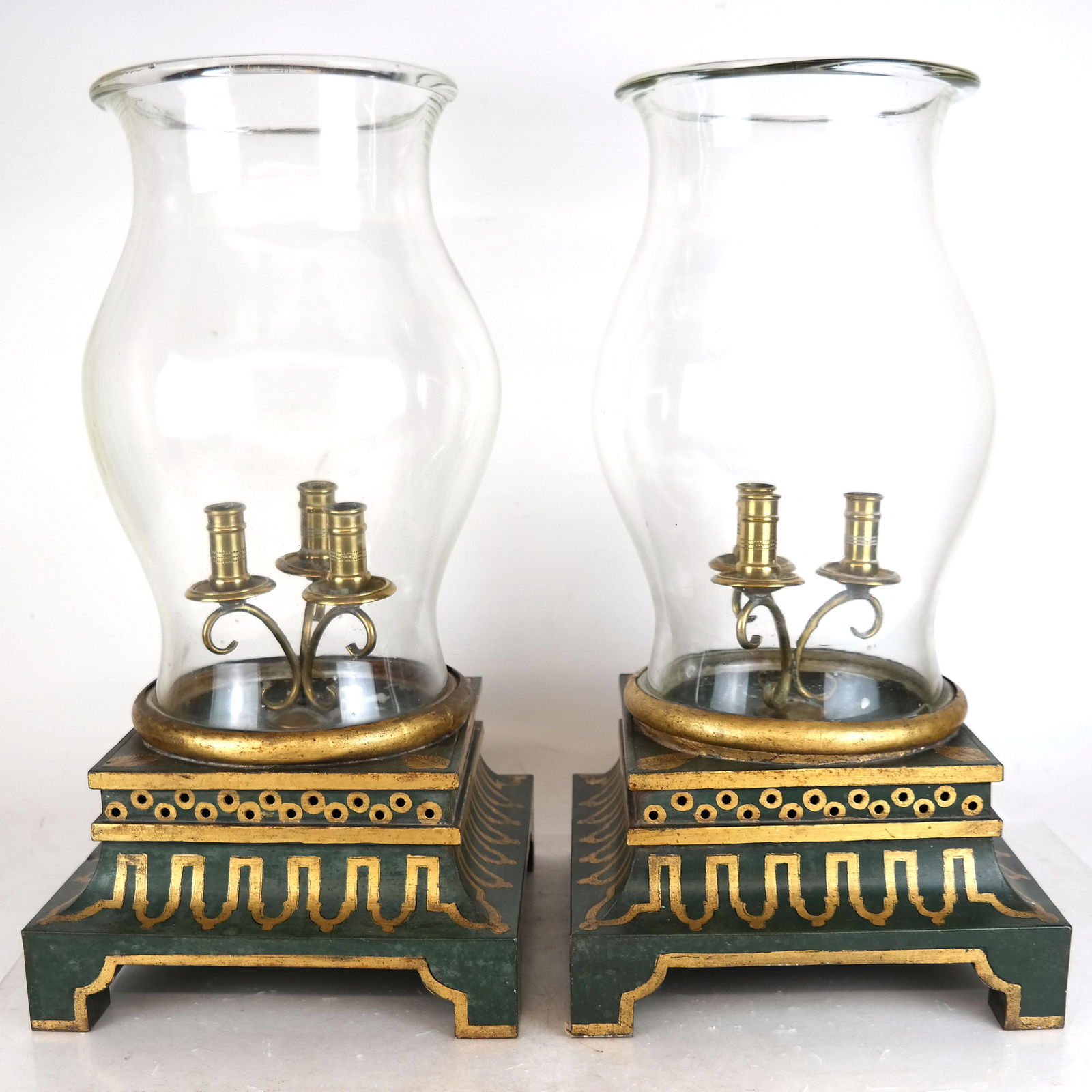 Pair of Crystal & Tole Hurricane Lamps (1 of 15)