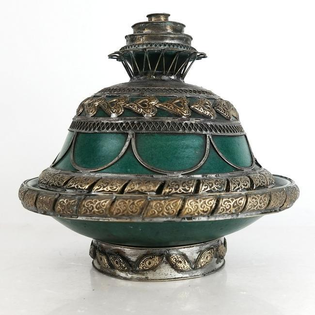 Tibetan Silver Clad Ceramic Covered Bowl (1 of 8)