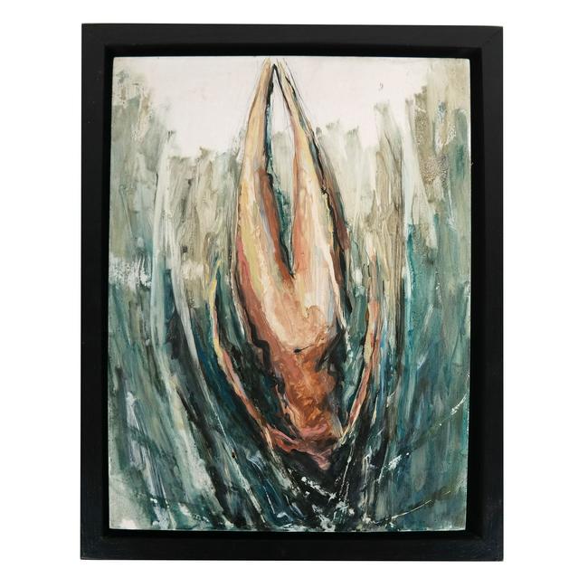 Ellen KOZAK: Abstract Female Nude - Painting: Abstract-style female nude oil painting on board, by Ellen Kozak. [Art: 15" H x 11 3/8" W; Frame: 17 1/4" H x 13 3/4" W]. In good condition.