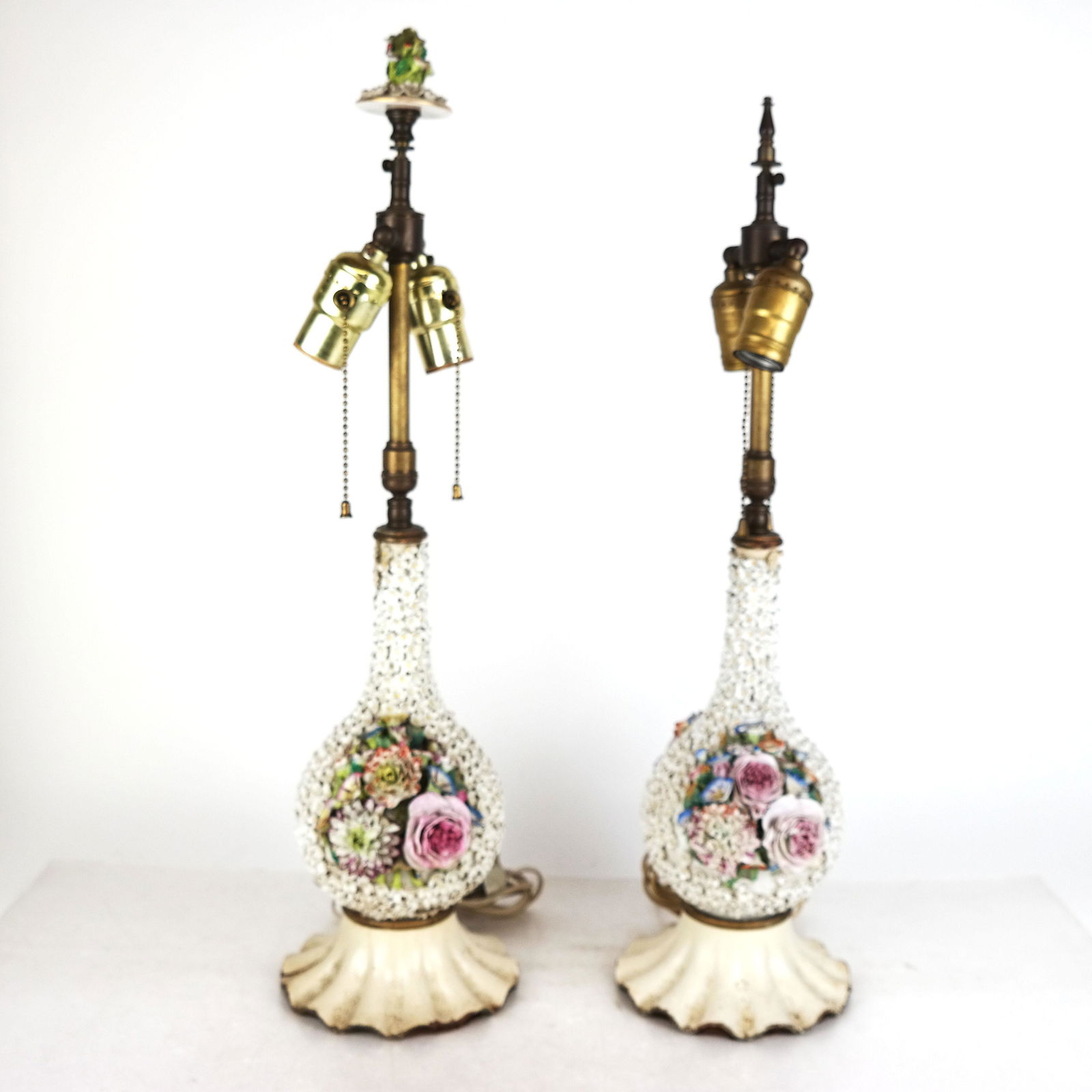 Pair Porcelain & Composition Floral Lamps (1 of 8)