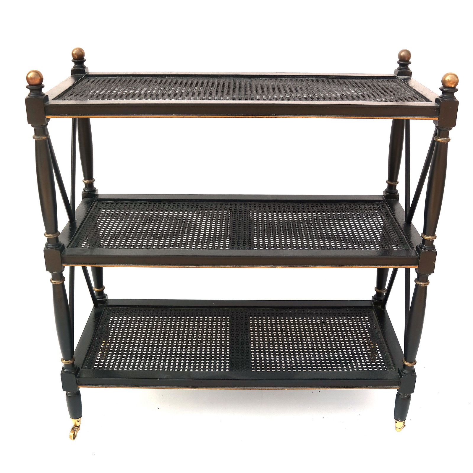 Three-Tier Black Lacquer and Cane Serving Cart (1 of 9)