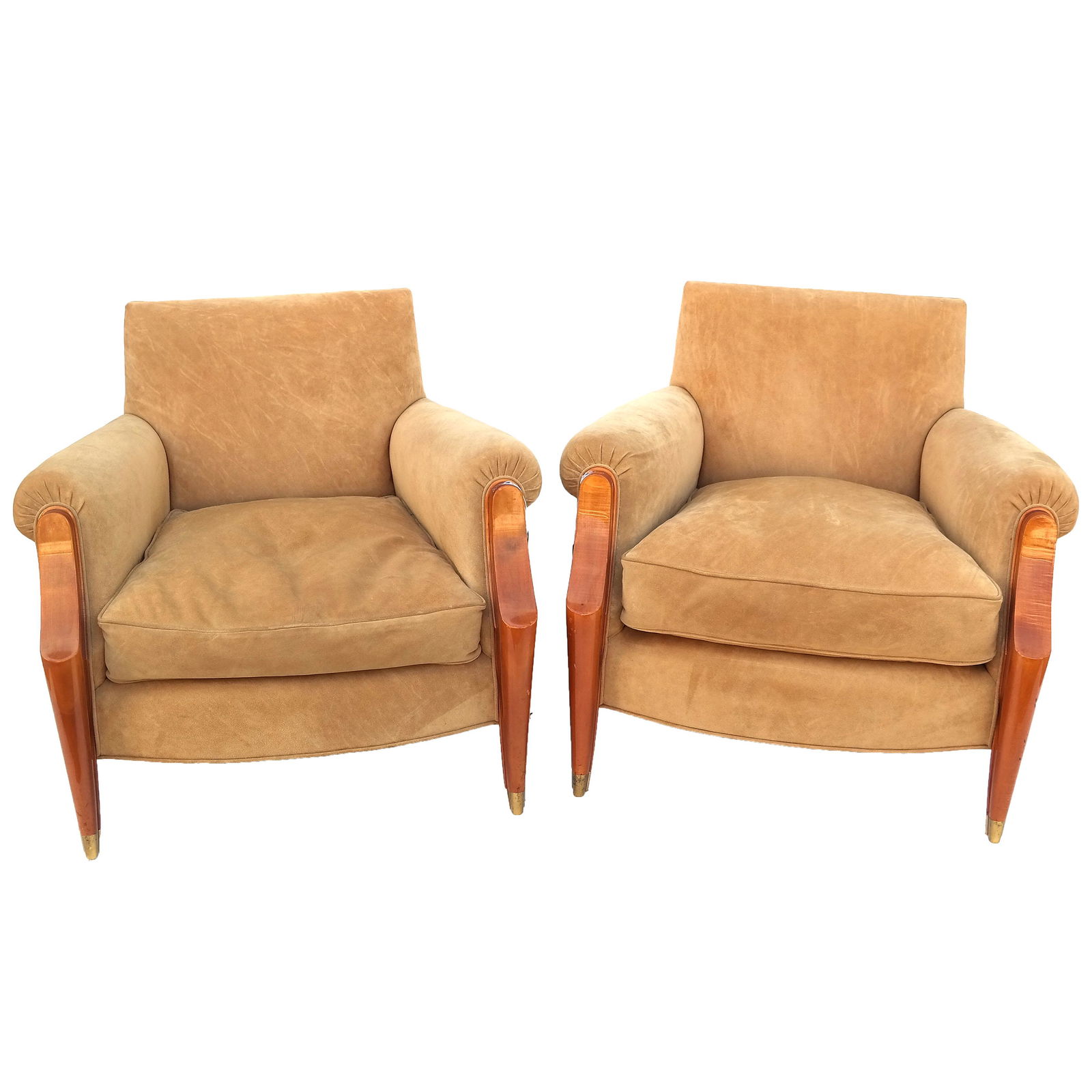 Pair Modern Mahogany & Suede Arm Chairs (1 of 14)