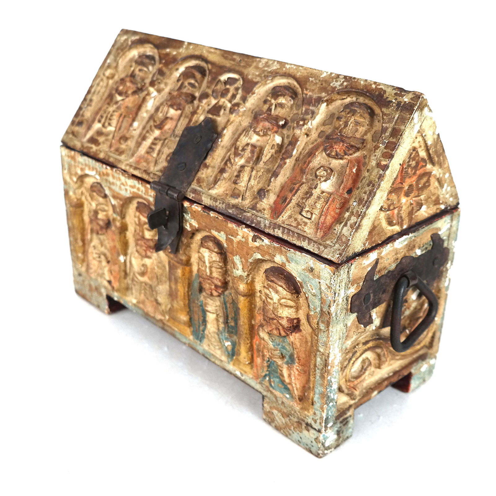 Gothic Style Carved Painted Coffer / Box (1 of 6)