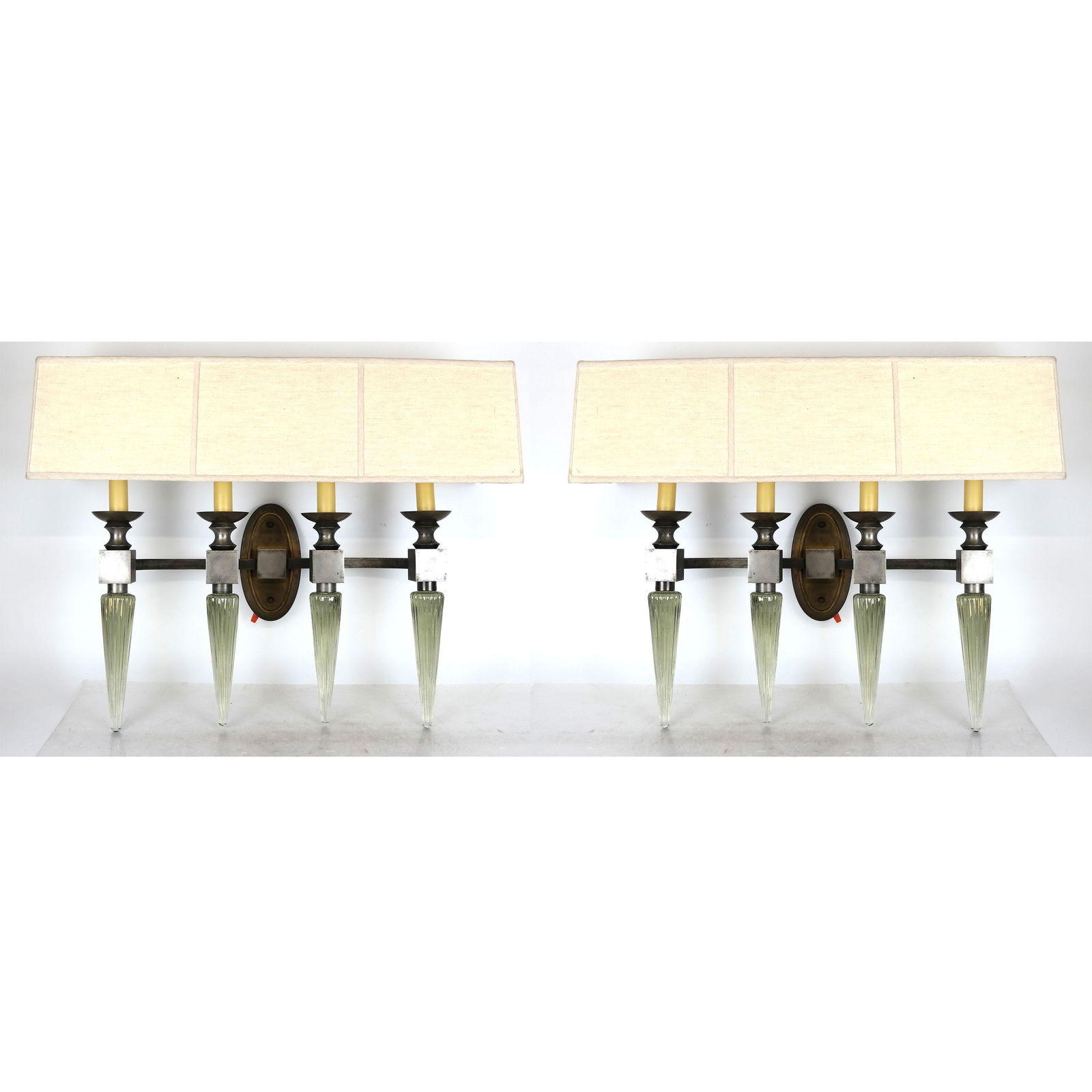 Pair Bronze Patinated, Metal & Glass Sconces (1 of 14)