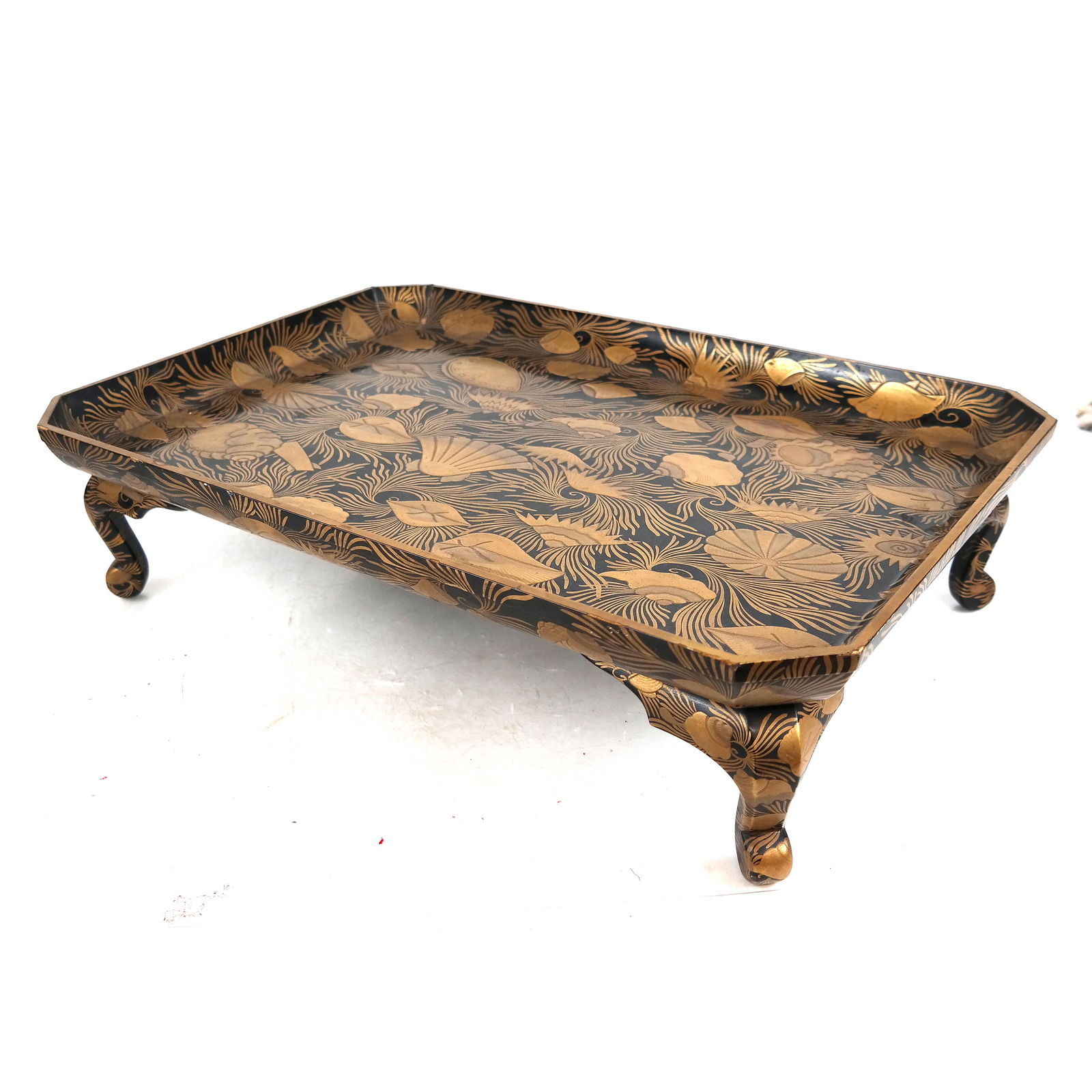 Chinese Black Lacquer Relief Decorated Footed Tray (1 of 4)