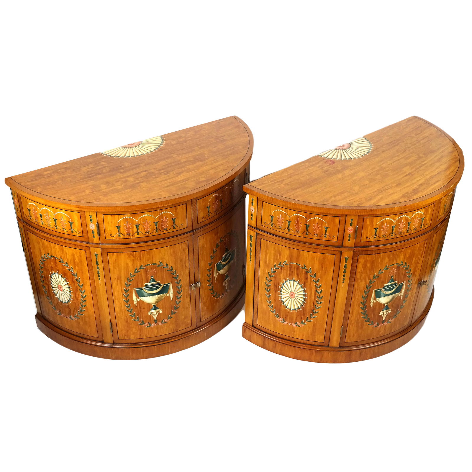 Pair of Julia Gray Demilune Satinwood Cabinets (1 of 14)