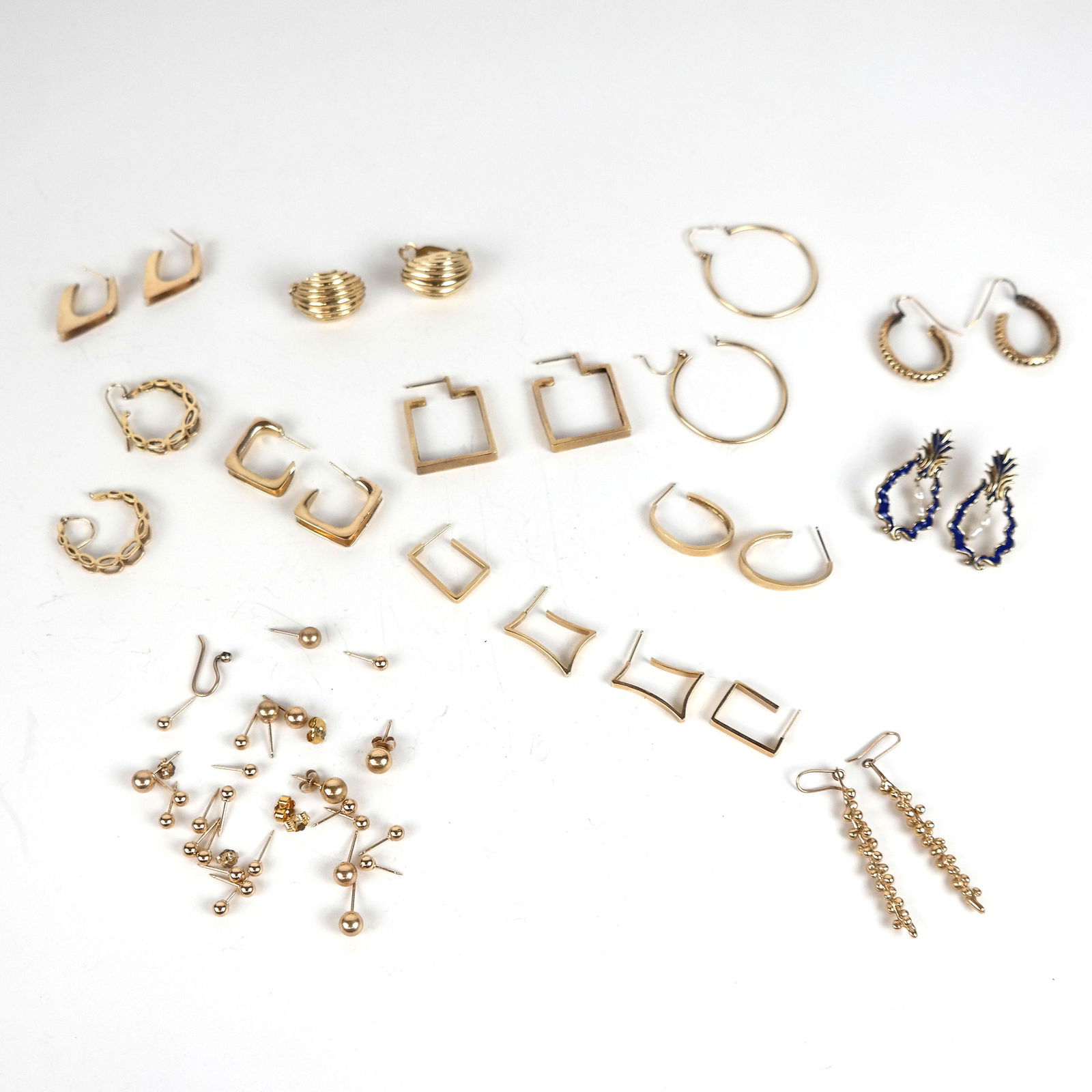 Lot of Twelve (12) Pairs 14K Gold Earrings, More (1 of 8)