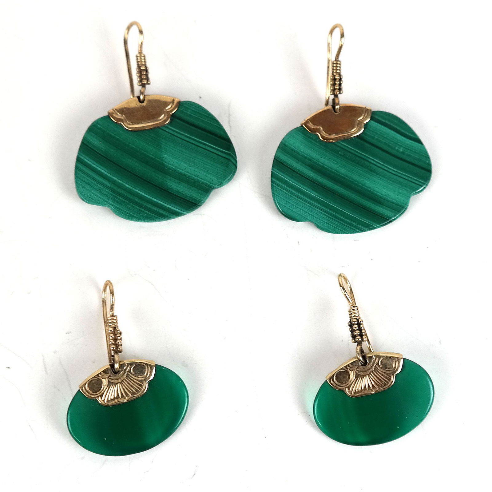 Two Pairs of 14K Gold & Malachite Earrings (1 of 5)