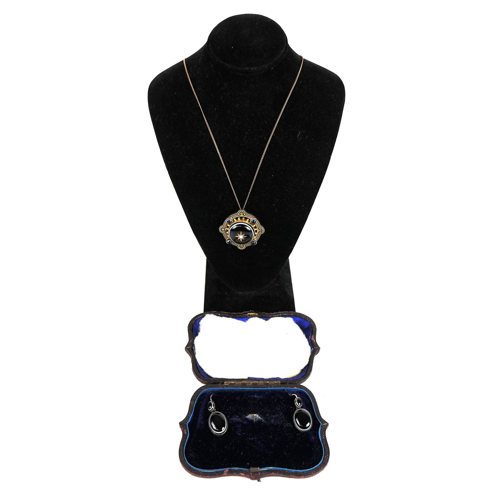 10K Gold & Onyx Earring and Necklace Set (1 of 8)