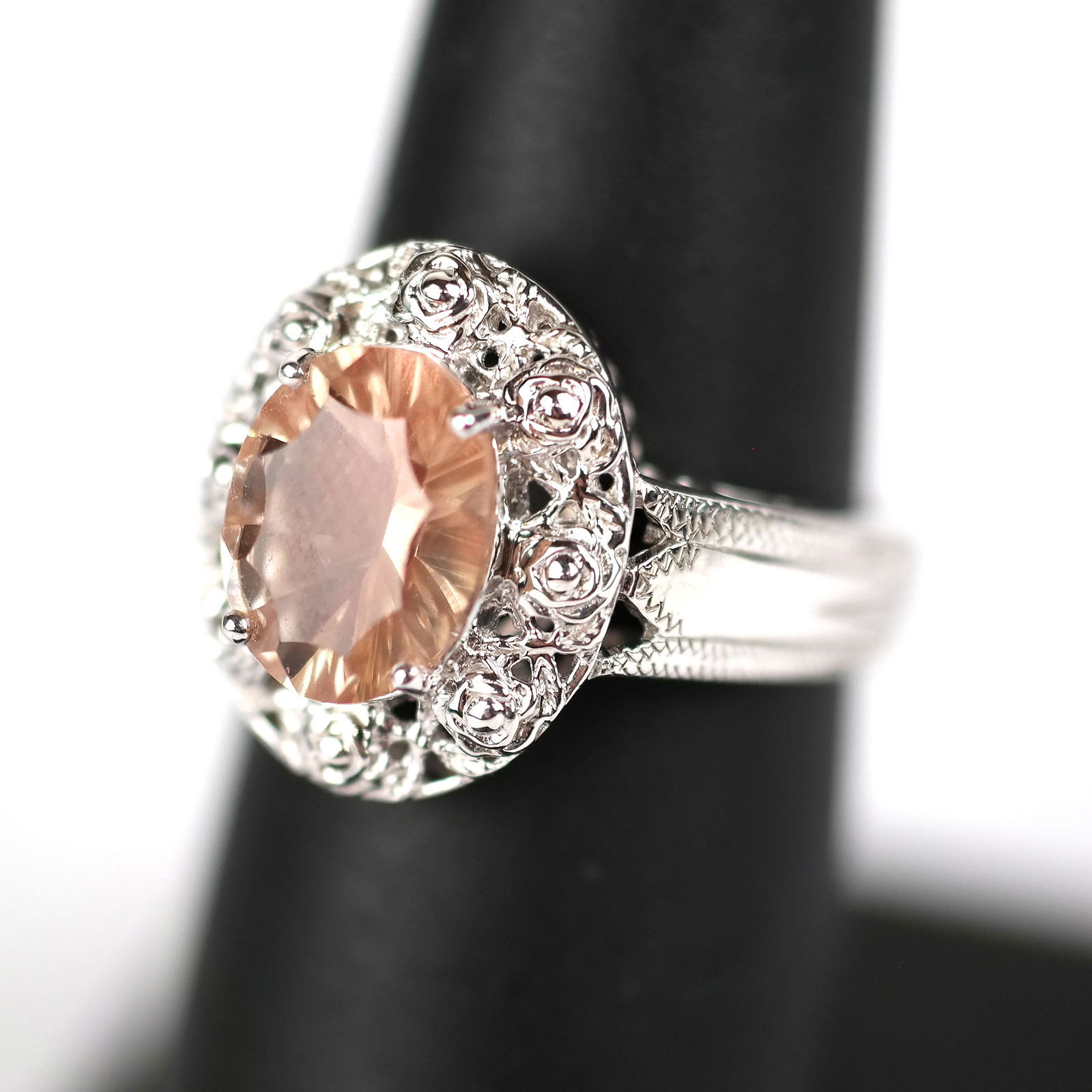 Pink Sunstone & Diamond Ring (1 of 7)