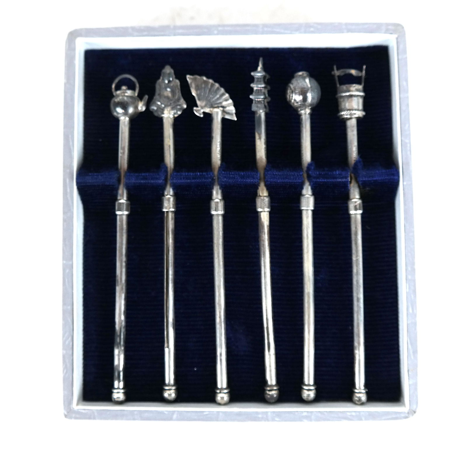 Antique Set of 6 Sterling Silver Swizzle Sticks (1 of 5)