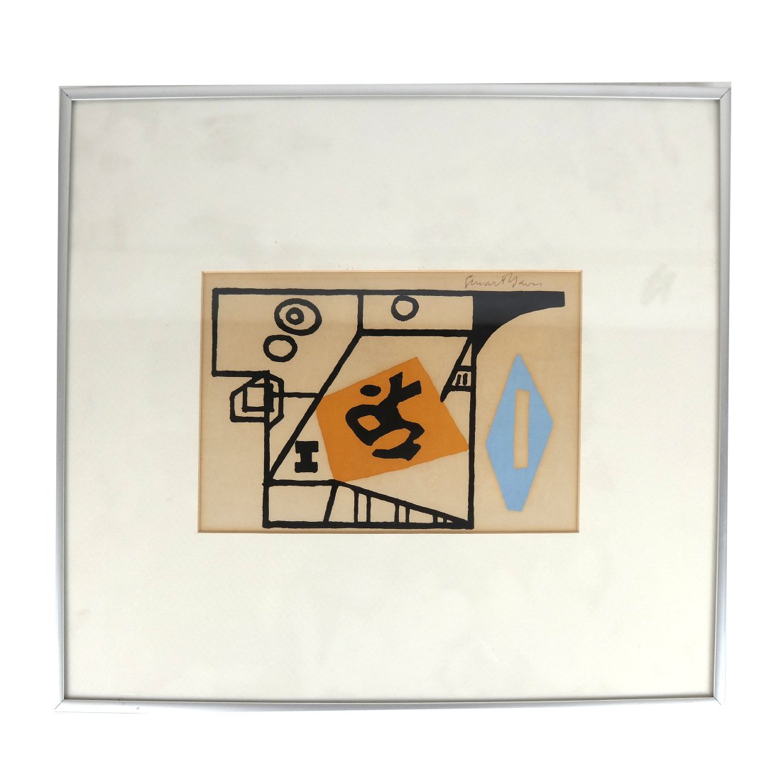 Stuart DAVIS: "Ivy League" Color Screen Print: Stuart Davis "Ivy League" print, 1953, signed in the plate at top right. [Image: 5 1/4"H x 8 1/2" W; Frame: 13 1/4"H x 15 1/4" W]. In good condition.