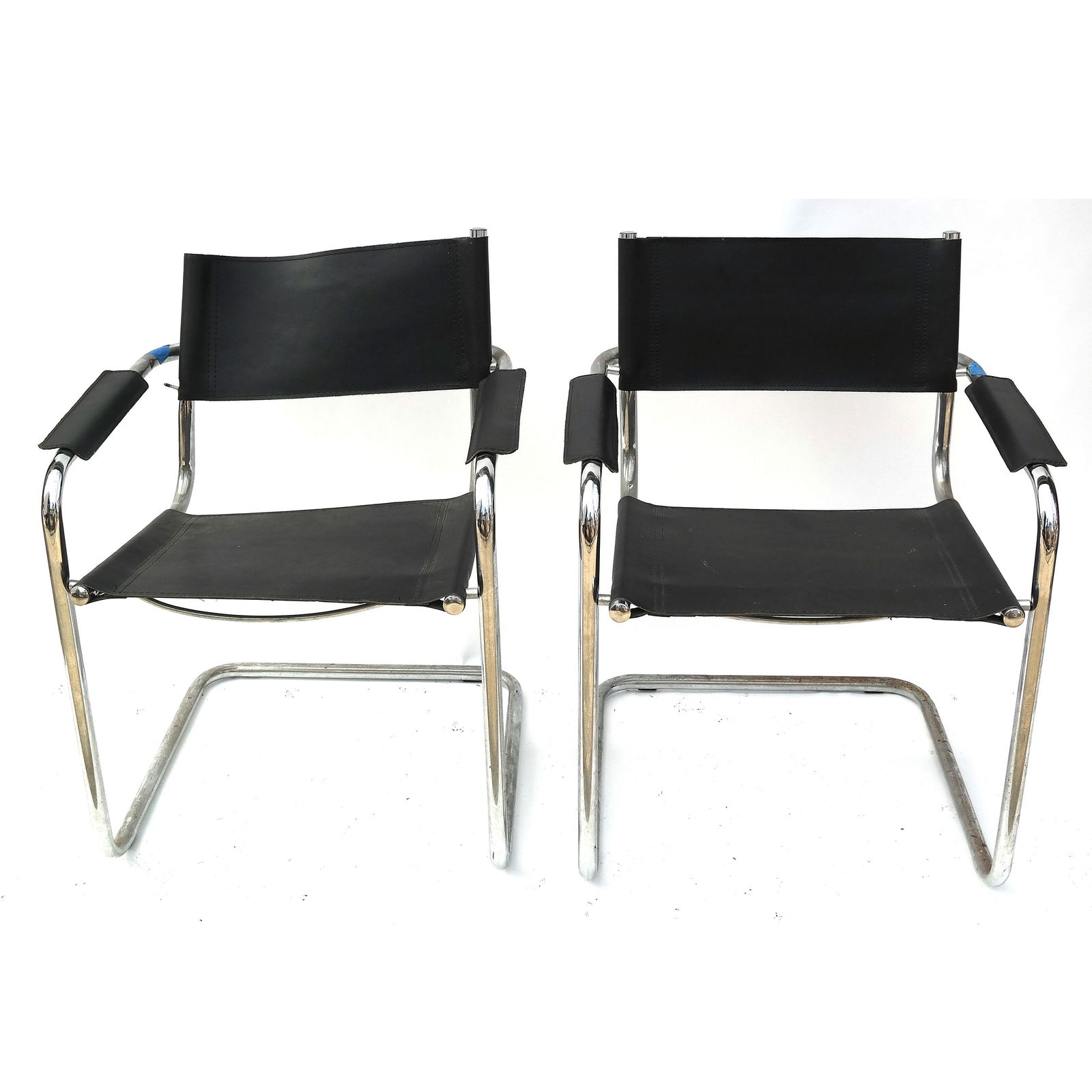 Pair Modern Chrome & Leather Arm Chairs (1 of 9)