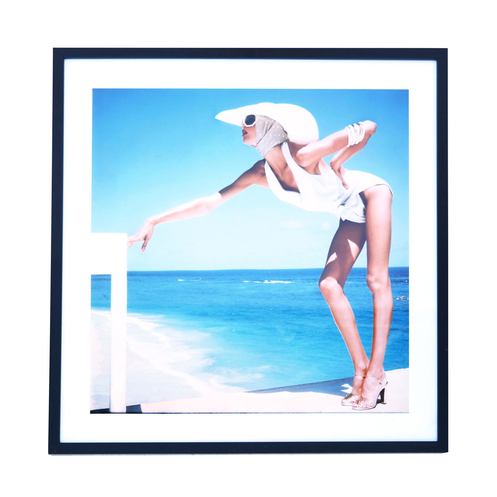 Norman PARKINSON: Woman on Beach - Photo Print: Apollonia van Raverstein by the sea. [Art: 23" H x 23" W; Frame: 29" H x 29" W].