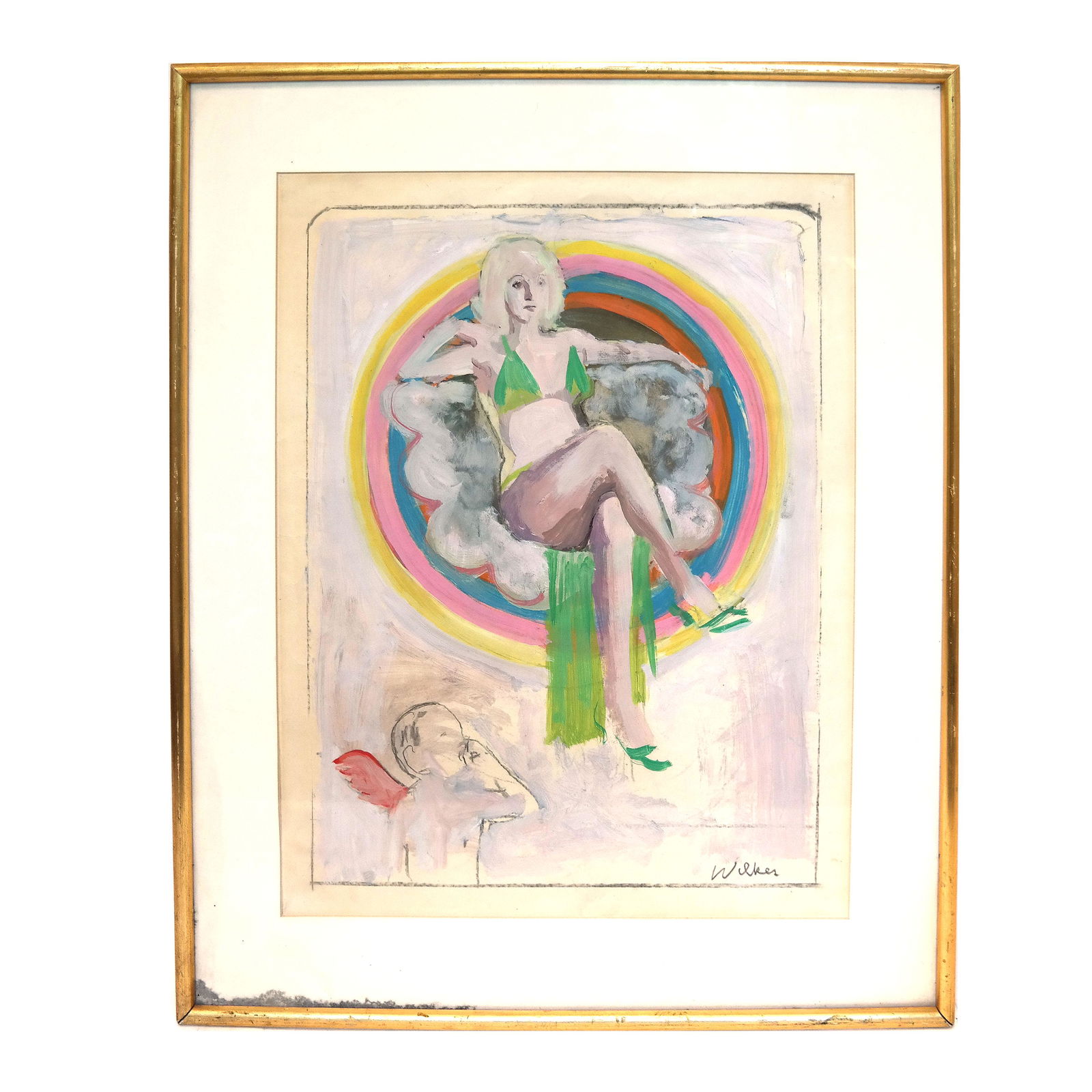 R. WILKES: Lady in Bikini - Oil & Pastel on Paper (1 of 6)